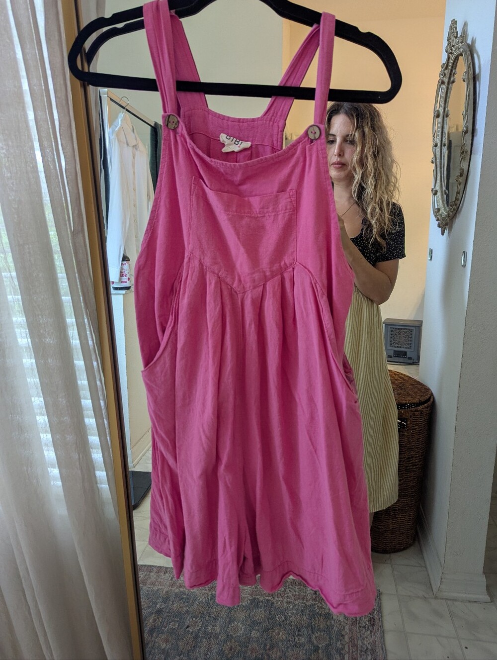 BiBi Hot Pink Slouchy Shortall Overalls Romper - Size Small